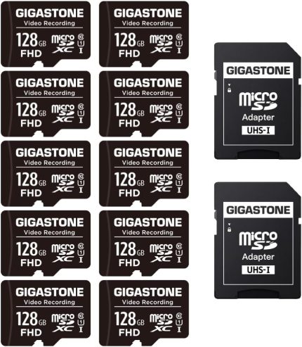 GIGASTONE 128GB 10-Pack Micro SD Card, 4K Video Pro, GoPro, Surveillance, Security Camera, Dash Cam, Drone, 85MB/s MicroSDXC Memory Card UHS-I Class 10, with Adapter