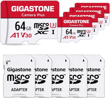 [Gigastone] 64GB 5-Pack Micro SD Card, Camera Plus, MicroSDXC Memory Card for Wyze, Video Camera, Security Camera, Smartphone, Fire tablet, 4K Video Recording, UHS-I U3 A1 V30, 95MB/s, with Adapter